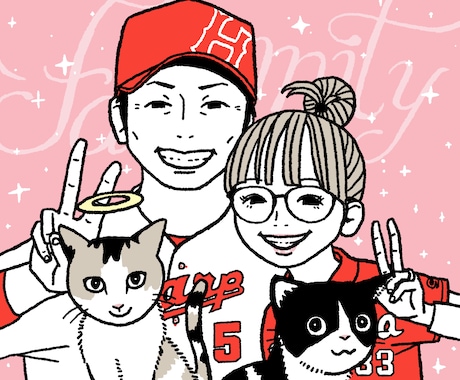 ペットやペットとご家族の似顔絵を描きます バラバラの写真から1枚の絵に！ペットと家族の集合イラスト イメージ1