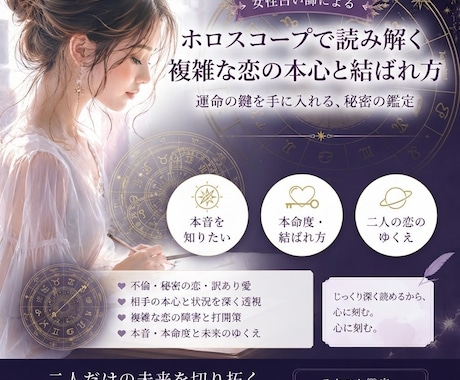 ホロスコープで複雑な恋の本心と結ばれ方を占います 不倫・秘密の恋・訳あり愛・本音・本命度と恋のゆくえを徹底攻略 イメージ1
