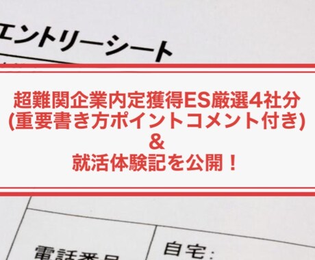 とにかくES突破！超大手企業突破ESを公開します 倍率300倍超え企業社員の内定ES4社分＆就活体験記を譲渡！ イメージ1
