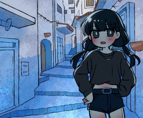 雰囲気のあるミニキャライラスト描きます 美しい街並み×あなたのオリジナルキャラ イメージ2