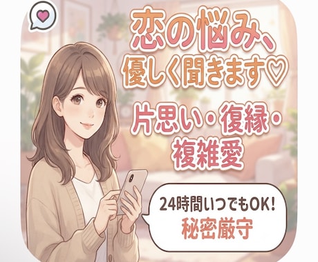 恋愛・片思い・復縁どんなお悩みも味方になります 誰にも言えない恋の悩み、深夜もOK◎ イメージ1