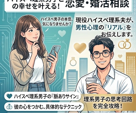 ハイスペ理系男性の恋愛・婚活心理を教えます ハイスぺ理系男性（既婚）だからこそ分かる本音を解説 イメージ1