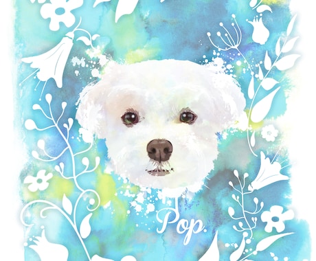 愛犬の似顔絵、アートポスター用データ作成します 選べる花のフレーム10種類！愛犬家さんのプレゼントにどうぞ イメージ2