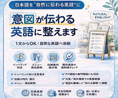 英語を伝わる形に再構成｜翻訳・リライト対応します 意図とニュアンスまで伝わる英語に整えます イメージ1