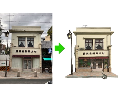 商店街や街並みを温かみのあるイラストにします 写真からノスタルジックな街角に イメージ2
