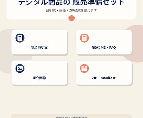 デジタル商品の説明文とZIP構成を整えます お持ちの原稿・テンプレートを、販売できるデータ一式に イメージ1