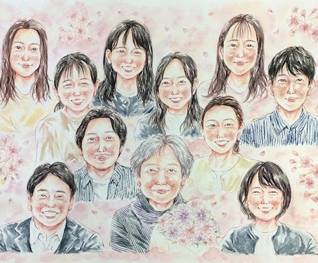 ふんわりタッチの水彩似顔絵をお描きします お祝いや記念日に！世界に一つだけのプレゼント☆A3サイズ イメージ1
