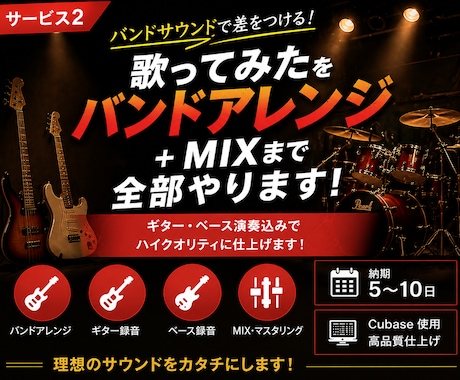 歌ってみたをバンドアレンジ＋MIXまで全部やります ギター・ベース演奏込みでバンドサウンドに仕上げます！ イメージ1