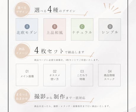 4枚セット！商品撮影からEC画像制作まで承ります シンプルでおしゃれな4つのデザインから選ぶだけ◎ イメージ2