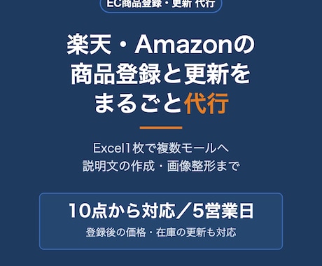 楽天・Amazonの商品登録と更新を代行します Excel1枚で複数モールへ。価格・在庫更新も対応 イメージ1