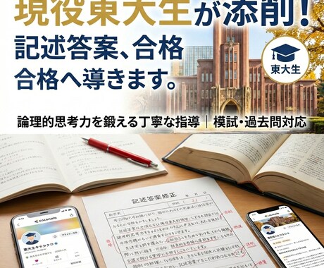 現役東大生が国数英社の記述・論述を徹底添削します 思考プロセスごと可視化。「なんとなく」の解答を卒業させます！ イメージ1