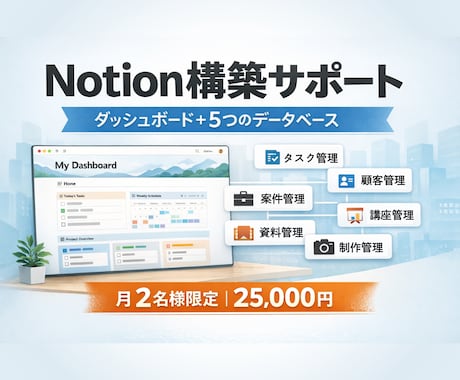Notion導入から使いこなしまでサポートします 【月2名様限定】Notion構築（ダッシュボード＋DB5つ） イメージ1
