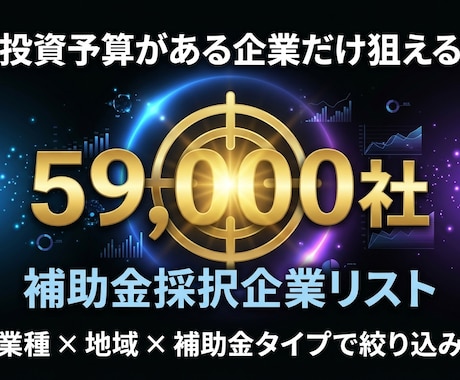 補助金採択の成長企業リストを納品します 補助金採択59,000社DBから条件指定で即納品 イメージ1