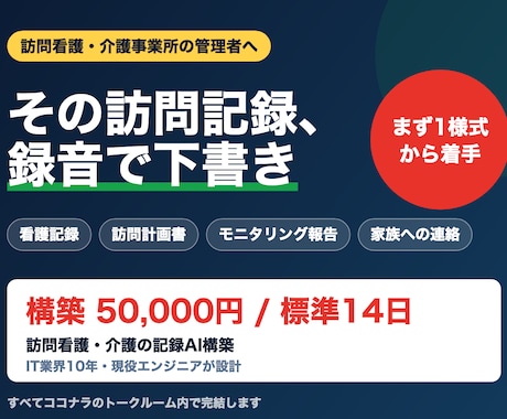 訪問看護・介護AI業務自動化を構築します 音声録音→記録の下書きへ。事業所専用AIで現場の時短 イメージ1