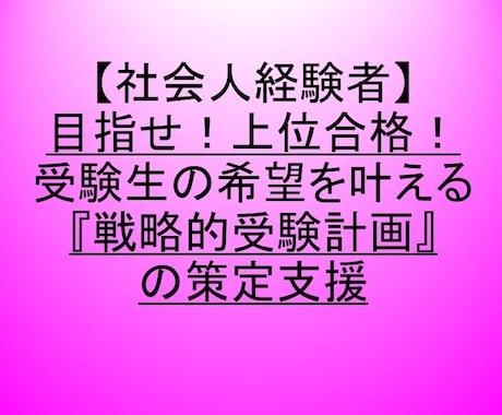 社会人受験生：戦略的受験計画の策定を支援します 戦略的受験計画の策定こそ、上位合格へのロードマップ！ イメージ1