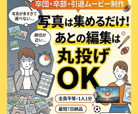 丸投げOK１人1分｜全員主役の卒部/卒団作ります 写真を選ぶだけ！忙しい幹事に代わって卒団・卒部動画を作ります イメージ2