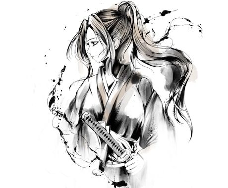 墨絵 - 躍動感ある水墨画の和風イラスト描きます かっこいいモノクロの