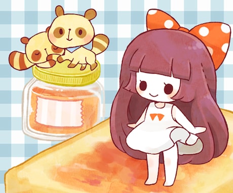 食べ物とキャラクターのイラスト制作いたします 好きな食べ物、思い出の食べ物と一緒にお描きします！ イメージ2