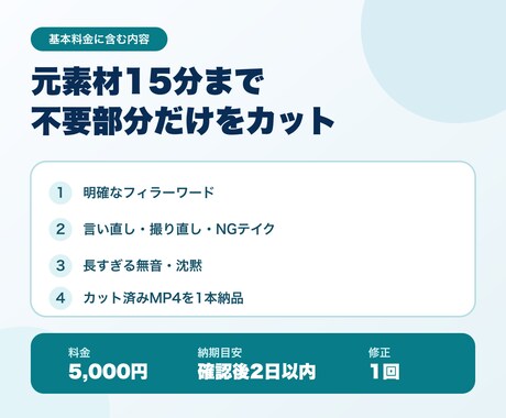 15分までの動画を不要部分カットします 8月末まで5,000円・15分動画をカットして2日納品 イメージ2