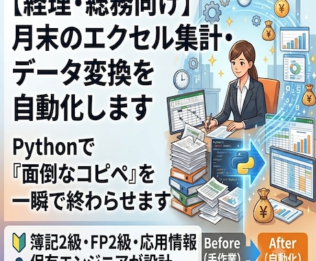 面倒な集計・データ変換を自動化します 【経理・総務向け】「面倒な手作業」一瞬で終わらせませんか？ イメージ1