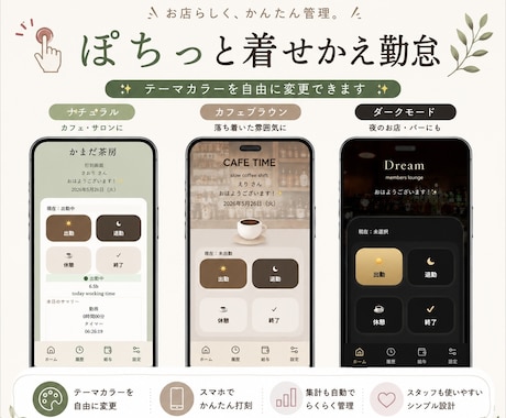 スマホで使えるシンプル勤怠管理システム作ります 小規模店舗向け｜お店の世界観で作る「ぽちっと勤怠」 イメージ2