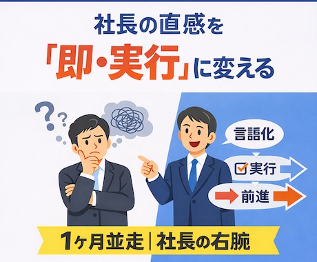 社長の直感を言語化し「右腕」として実行を支えます 迷う時間をゼロへ。社長の直感を「即座に実行」へ移す１ヶ月 イメージ1