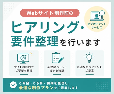 Webサイト制作前のヒアリング・要件整理を行います 制作前の不安や疑問を整理し、最適な進め方を一緒に考えます イメージ1