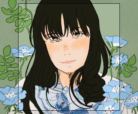お花に囲まれた似顔絵描きます お花が好きで、素朴な色使いが好きな方！ イメージ2