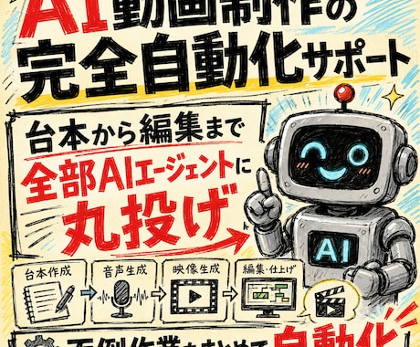 AI動画制作の完全自動化サポートします 台本から編集まで全部AIエージェントに丸投げ イメージ1