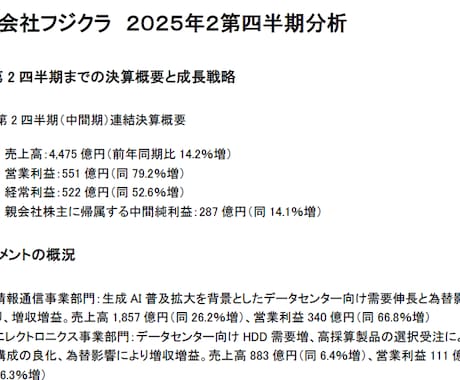 5803　フジクラの決算分析をします もう天井圏かもしれないが、改めて決算資料を集めて考察してみた イメージ1