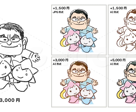 えんぴつで描いた線があたたかい似顔絵描きます 線画をベースに色付けしたりトレスしてデータ化なども可能です。 イメージ2