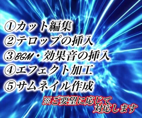 YouTube等様々な動画を編集します イメージに近い動画を作成できるように対応したいと思います。 イメージ2