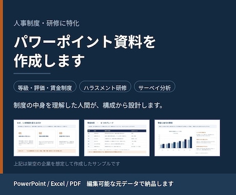 人事制度・研修のパワーポイント資料を作成します 人事の実務を知る人間が、制度説明資料を設計します イメージ1