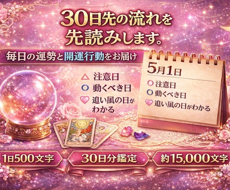 30日先を先読みし毎日の運勢と開運行動を届ます 1日ごとの追い風・注意日・動くべき瞬間までの運勢カレンダー イメージ1