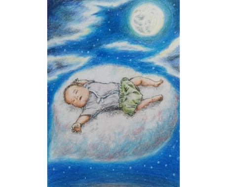 月と雲の幻想色鉛筆アート描きます イメージ1