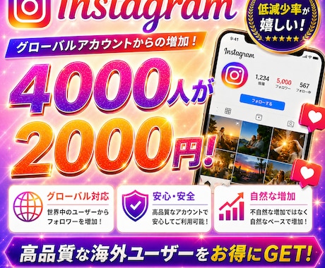 Instagramの外国人フォロワー増やします 15~25%の低減少率|高品質ユーザー|人数増加支援| イメージ2