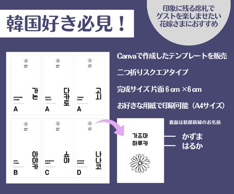 韓国語のおしゃれな席札が簡単に作れます K-POP・韓ドラ好き必見！Canvaテンプレート販売 イメージ2