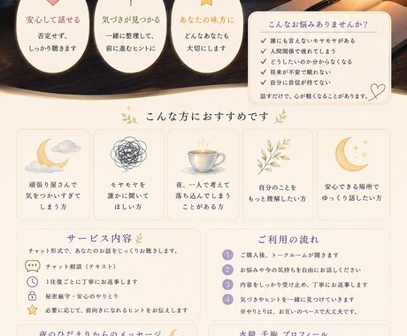 夜のひだまり相談室｜やさしい対話でこころを整えます 誰にも言えない気持ち、安心して話せる場所です イメージ1