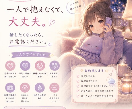 浮気・不倫の悩み、否定せずお聞きします 誰にも言えない恋も、一人で抱えなくて大丈夫。 イメージ1