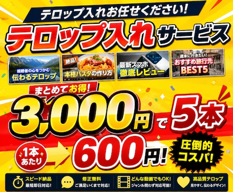 ショート動画5本分のテロップ・字幕入れ代行します 面倒な字幕作業を5本まとめて代行します イメージ1