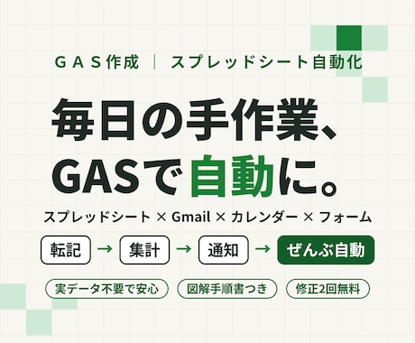 GASでスプレッドシート業務を自動化します 転記・集計・通知・レポート作成の手作業をゼロにします イメージ1