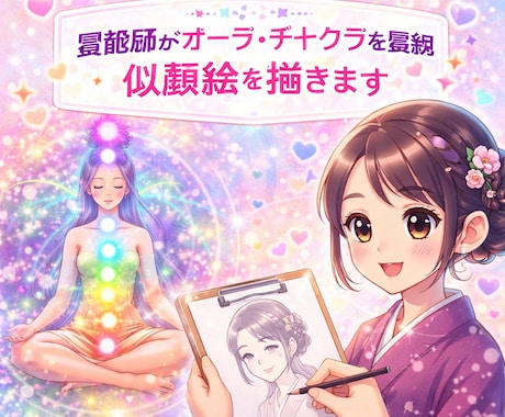 霊能師がオーラ・チャクラを霊視。似顔絵を描きます SNSなどに使えるアイコン。あなたの元気な笑顔で開運 イメージ1