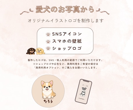写真から犬イラスト・ペット似顔絵・犬ロゴ制作します 犬イラスト｜犬ロゴ｜ペット似顔絵｜写真から作成｜名入れ無料 イメージ2