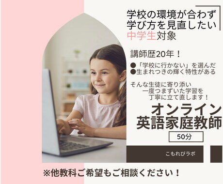 歴20年｜現役プロ講師がマンツーマンで指導します 「学校の環境が合わず、学び方を見直したい中学生」へ イメージ1