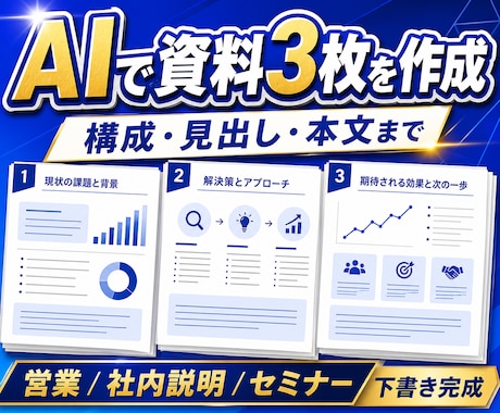 AIで伝わる資料3枚の下書きを一緒に作ります 構成から資料3枚の文章下書きまで自分のテーマで完成 イメージ1