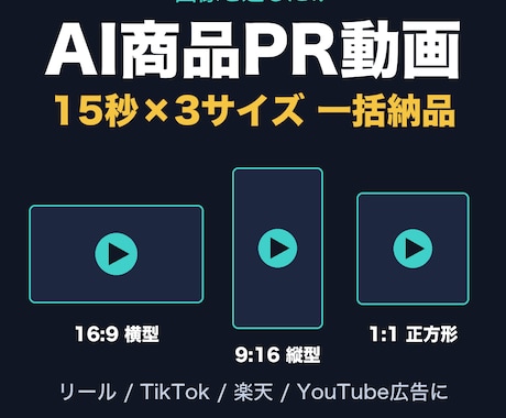 AIで商品PR動画を3サイズ一括制作します 画像を送るだけ。横・縦・正方形の15秒動画セット イメージ1