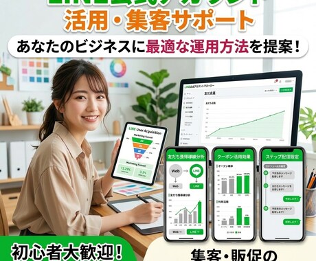LINE公式アカウントの活用・集客をサポートします アカウント開設からツール活用まで幅広くご支援します。 イメージ1