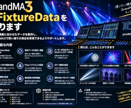 FixtureDataを作ります GrandMA3のFixtureDataを作成いたします。 イメージ1