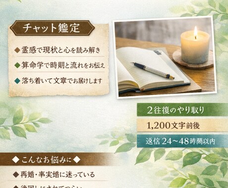 言葉にできない想いを、言の葉にします 静かに相談したい方へ。文章で残る鑑定。後から読み返せます。 イメージ1
