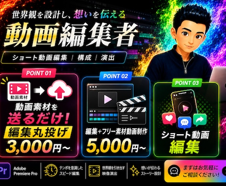 視聴維持率・テンポ・世界観つくります 冒頭2秒を意識して世界観を設計し、テンポ良く想いを伝えます！ イメージ1